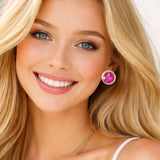 113088, TEXTURED BEZEL CRYSTAL STUD EARRINGS