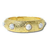113100, HAMMERED PEARL ACCENT HINGED BANGLE BRACELET