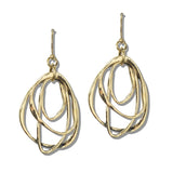 113108, MIXED METAL HAMMERED ABSTRACT HOOP DROP EARRINGS