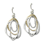 113108, MIXED METAL HAMMERED ABSTRACT HOOP DROP EARRINGS
