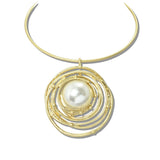 113109, TEXTURED CONCENTRIC PEARL STATEMENT COLLAR NECKLACE