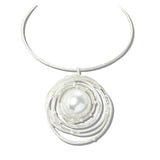 113109, TEXTURED CONCENTRIC PEARL STATEMENT COLLAR NECKLACE