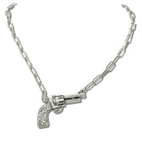 113130, WESTERN ENGRAVED PISTOL PAPERCLIP CHAIN NECKLACE