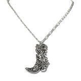113134, WESTERN FLORAL COWBOY BOOT PAPERCLIP CHAIN NECKLACE