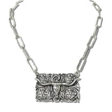113135, WESTERN FLORAL LONGHORN STEER HEAD SKULL PAPERCLIP CHAIN NECKLACE