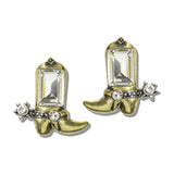 113152, WESTERN CRYSTAL COWBOY BOOT SPUR STUD EARRINGS