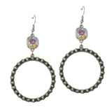 113156, WESTERN TURQUOISE STONE AND AB CRYSTAL BEADED HOOP DROP EARRINGS