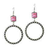 113156, WESTERN TURQUOISE STONE AND AB CRYSTAL BEADED HOOP DROP EARRINGS