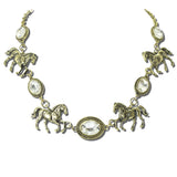 113164, WESTERN HORSE TURQUOISE AND CLEAR STONE LINK NECKLACE