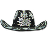 113174, MULTI-SHAPE CRYSTAL EMBELLISHED SUEDE FEEL COWBOY HAT