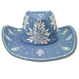 113174, MULTI-SHAPE CRYSTAL EMBELLISHED SUEDE FEEL COWBOY HAT