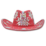 113174, MULTI-SHAPE CRYSTAL EMBELLISHED SUEDE FEEL COWBOY HAT