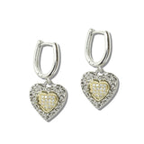 113179, 14K GOLD PLATED TWO TONE PAVE CZ FILIGREE HEART DROP EARRINGS