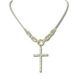 113180, 14K GOLD PLATED TWO TONE PAVE CZ CROSS PENDANT NECKLACE