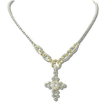 113182, 14K GOLD PLATED TWO TONE OVAL CZ CROSS PENDANT NECKLACE