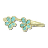 113185, 14K GOLD PLATED FLOWER BLOSSOM CABLE CUFF BRACELET