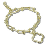 113188, 14K GOLD PLATED LINK OPEN CLOVER CHARM BRACELET