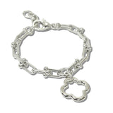 113188, 14K GOLD PLATED LINK OPEN CLOVER CHARM BRACELET