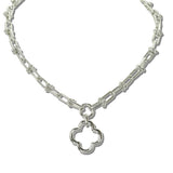 113190, 14K GOLD PLATED LINK OPEN CLOVER PENDANT NECKLACE, 2049G_MX