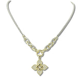 113194, 14K GOLD PLATED TWO TONE PAVE CZ QUATREFOIL PENDANT NECKLACE