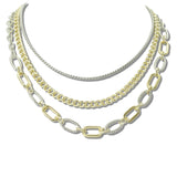 113197, 14K GOLD PLATED TWO TONE MULTI STRAND LAYERED CHAIN NECKLACE