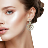 107992, 14K GOLD PLATED DOUBLE ROUND DESIGNER INSPIRED EARRING