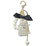 113202, CRYSTAL PERFUME BOTTLE PARIS BAG CHARM KEYCHAIN