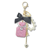 113202, CRYSTAL PERFUME BOTTLE PARIS BAG CHARM KEYCHAIN