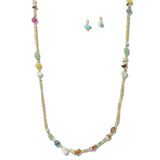 113207, METALLIC ORGANIC STONE LONG STRAND NECKLACE