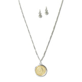 113208, TWO TONE COIN MEDALLION LONG PENDANT NECKLACE