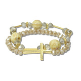 113211, METALLIC CROSS 2 PIECE BEADED STRETCH BRACELET