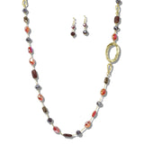 113213, HAMMERED OVAL LINK BEADED LONG NECKLACE