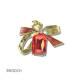 113220, ANTIQUE METALLIC BOW RECTANGLE CRYSTAL BROOCH PIN