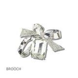 113220, ANTIQUE METALLIC BOW RECTANGLE CRYSTAL BROOCH PIN