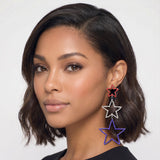 113225, PATRIOTIC USA CRYSTAL TIERED STAR DROP EARRINGS