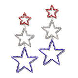 113225, PATRIOTIC USA CRYSTAL TIERED STAR DROP EARRINGS