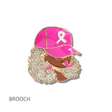 113229, BREAST CANCER AWRENESS PINK RIBBON CAP LADY BROOCH PIN