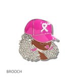 113229, BREAST CANCER AWRENESS PINK RIBBON CAP LADY BROOCH PIN