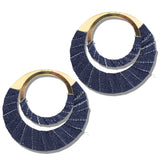 113231, OVERSIZED DENIM WRAPPED CONCENTRIC HOOP EARRINGS