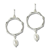 113240, BAMBOO OPEN HOOP PEARL DROP EARRINGS