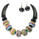 113267, MULTI COLOR STRIPED BALL STATEMENT NECKLACE