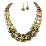 113269, DOUBLE STRAND LEOPARD PRINT METALLIC NUGGET STATEMENT NECKLACE