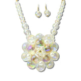 113272, CHUNKY IRIDESCENT BUBBLE BEAD FLORAL STATEMENT NECKLACE