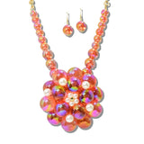 113272, CHUNKY IRIDESCENT BUBBLE BEAD FLORAL STATEMENT NECKLACE