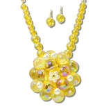 113272, CHUNKY IRIDESCENT BUBBLE BEAD FLORAL STATEMENT NECKLACE