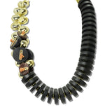 113274, CHUNKY WOOD STACKED DISC STATEMENT COLLAR NECKLACE