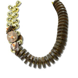 113274, CHUNKY WOOD STACKED DISC STATEMENT COLLAR NECKLACE