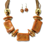 113275, CHUNKY MARBLED BLOCK STATEMENT COLLAR NECKLACE
