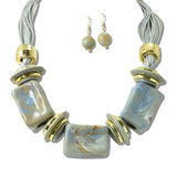 113275, CHUNKY MARBLED BLOCK STATEMENT COLLAR NECKLACE