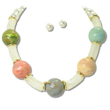 113276, CHUNKY MARBLED BEAD AND PEARLESCENT NECKLACE